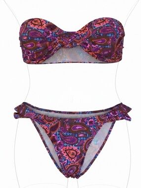 NWT Stone Fox Swim Free People Lele Bijoux XL Paisley Purple Bandeau HighHip 2Pc